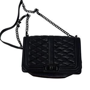 Rebecca Minkoff Quilted Love Black Leather Crossbody Bag Chain Goth Grunge Emo